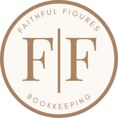 logo Logo with "FF" in large letters, encircled text reads "Faithful Figures Bookkeeping" in brown on a light background.